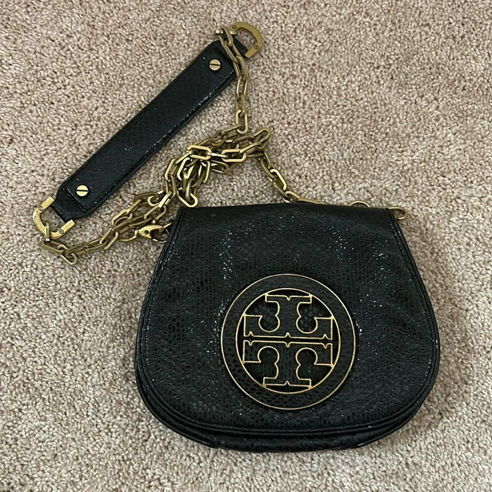 Tory Burch Snakeskin Crossbody - Black